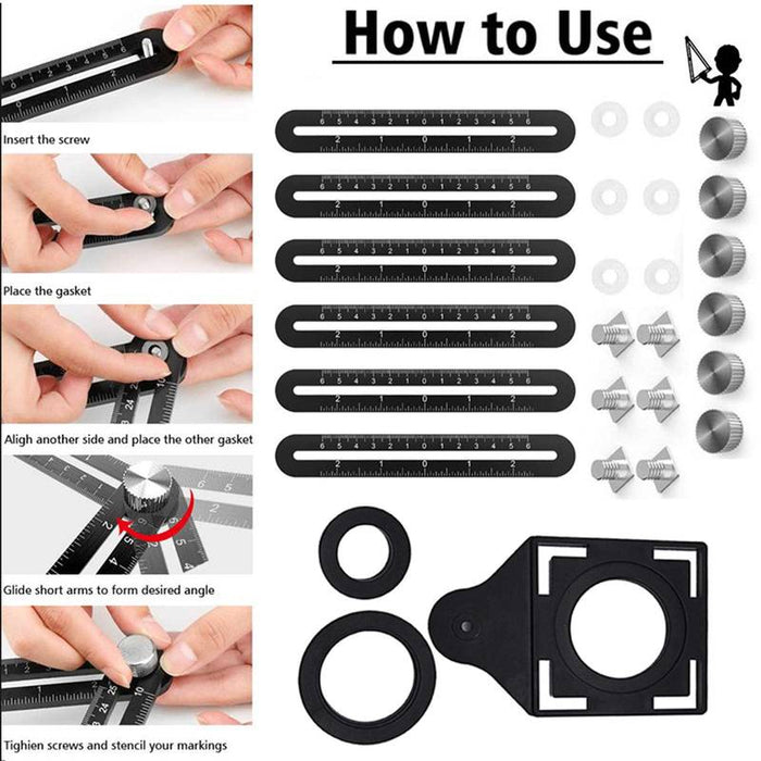 Righello di misurazione multi-angolo, angolare, in lega di alluminio, 12 strumenti di side-design per Piastrellisti