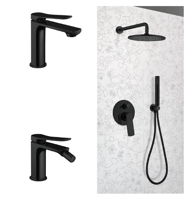MOON Kit Bagno: Mix Lavabo, Mix Bidet, Incasso Doccia c/deviatore, Soffione e Duplex NERO OPACO