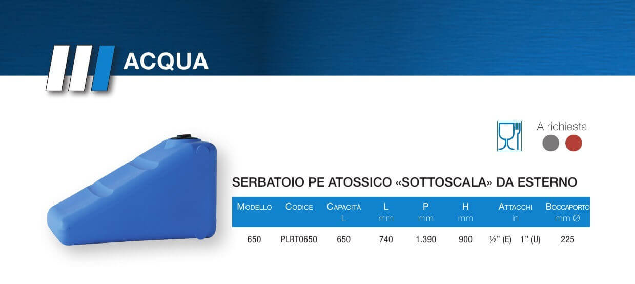 Serbatoio acqua sottoscala 650 LITRI PE Atossico per uso alimentare