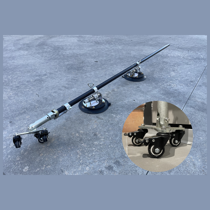 KIT Struttura Ruote con 2 ventose a batteria: 2 kit Ventosa Sottovuoto + 2 Doppio Aliscaf(gancio)+ 2 Barre + 1 base con Ruote