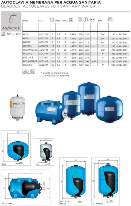Vaso Di Espansione a Membrana Intercambiabile per autoclave 24lt