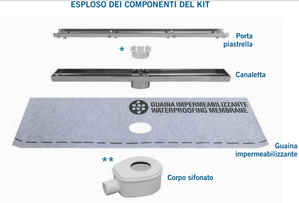Canaletta Per Doccia Con Porta Piastrella - 45 CM