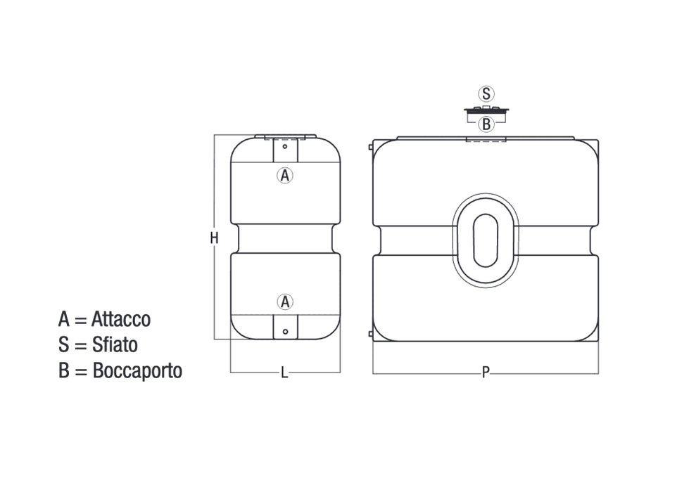 Serbatoio acqua parallelepipedo verticale 500 LITRI PE Atossico per uso alimentare