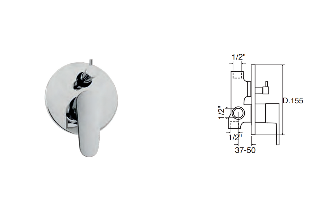 WINTER Monocomando incasso doccia con deviatore a 2 uscite CROMO