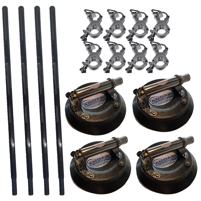 KIT Struttura Ruota 4 ventose a batteria: 4 kit Ventosa Sottovuoto + 8 Doppio Aliscaf(gancio)+  4 Barre + Ruote